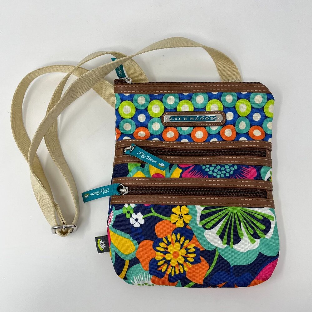 Lily Bloom Crossbody Purse Tropical Floral Dots Bright Aqua Zipper Bag #108833